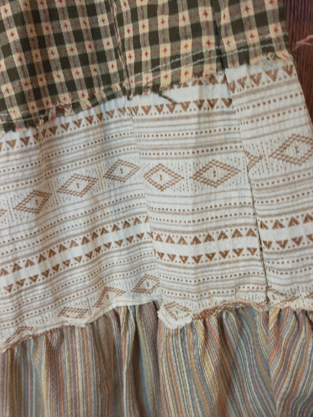 040p POL Patchwork A-Line Tiered Maxi Pants in Cream and Brown - Picture 8 of 14